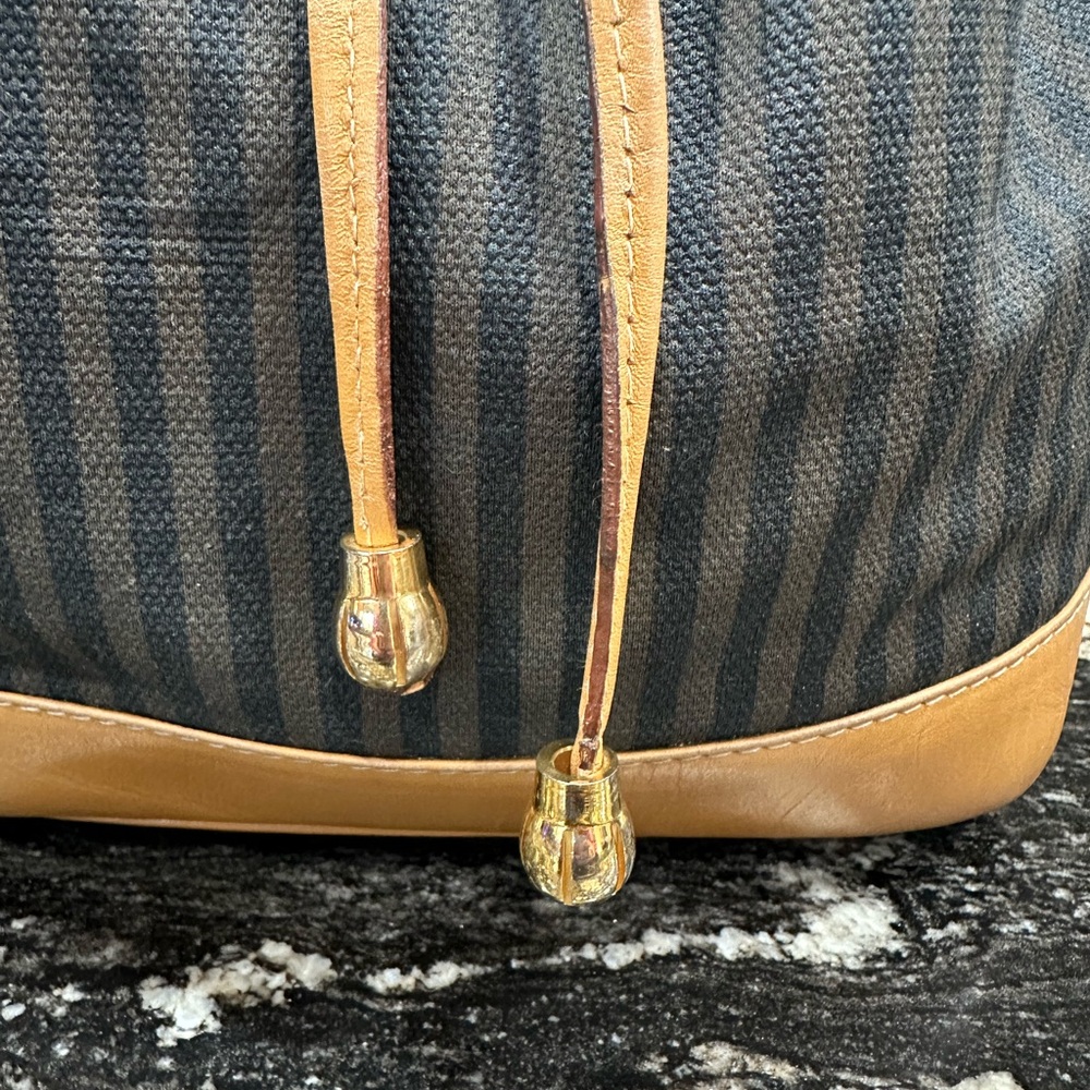 Fendi Tan and Black Striped Drawstring Bucket Bag🤎🖤 - Picture 3 of 15